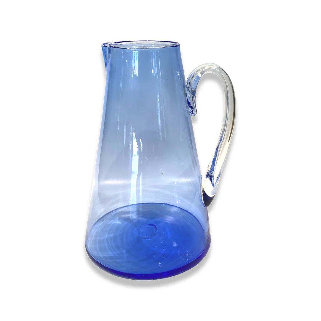 Hand Blown Clear Blue Glass Pitcher