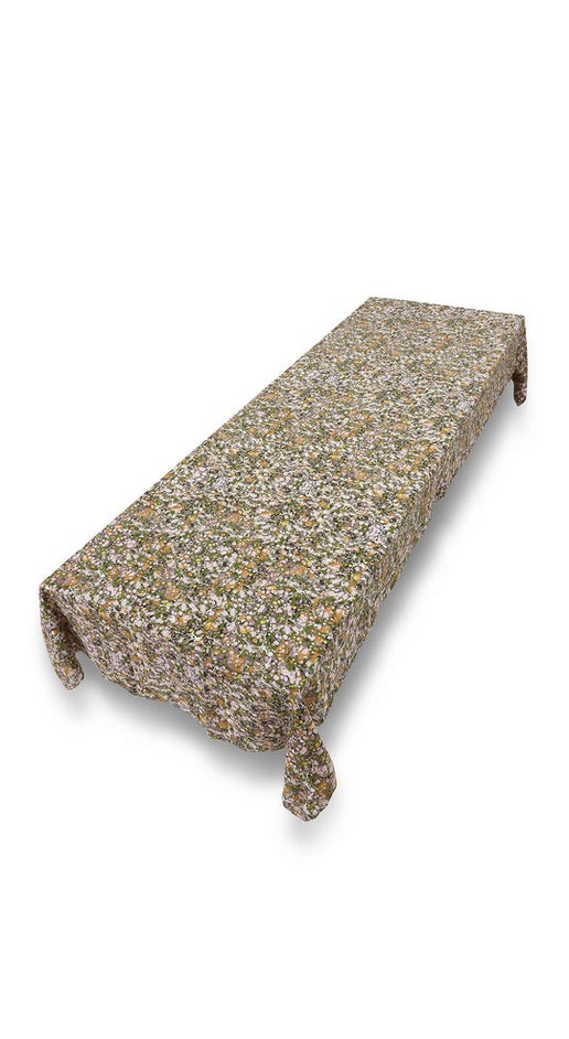 Marble Linen Tablecloth in Green, Rose Pink & Orange
