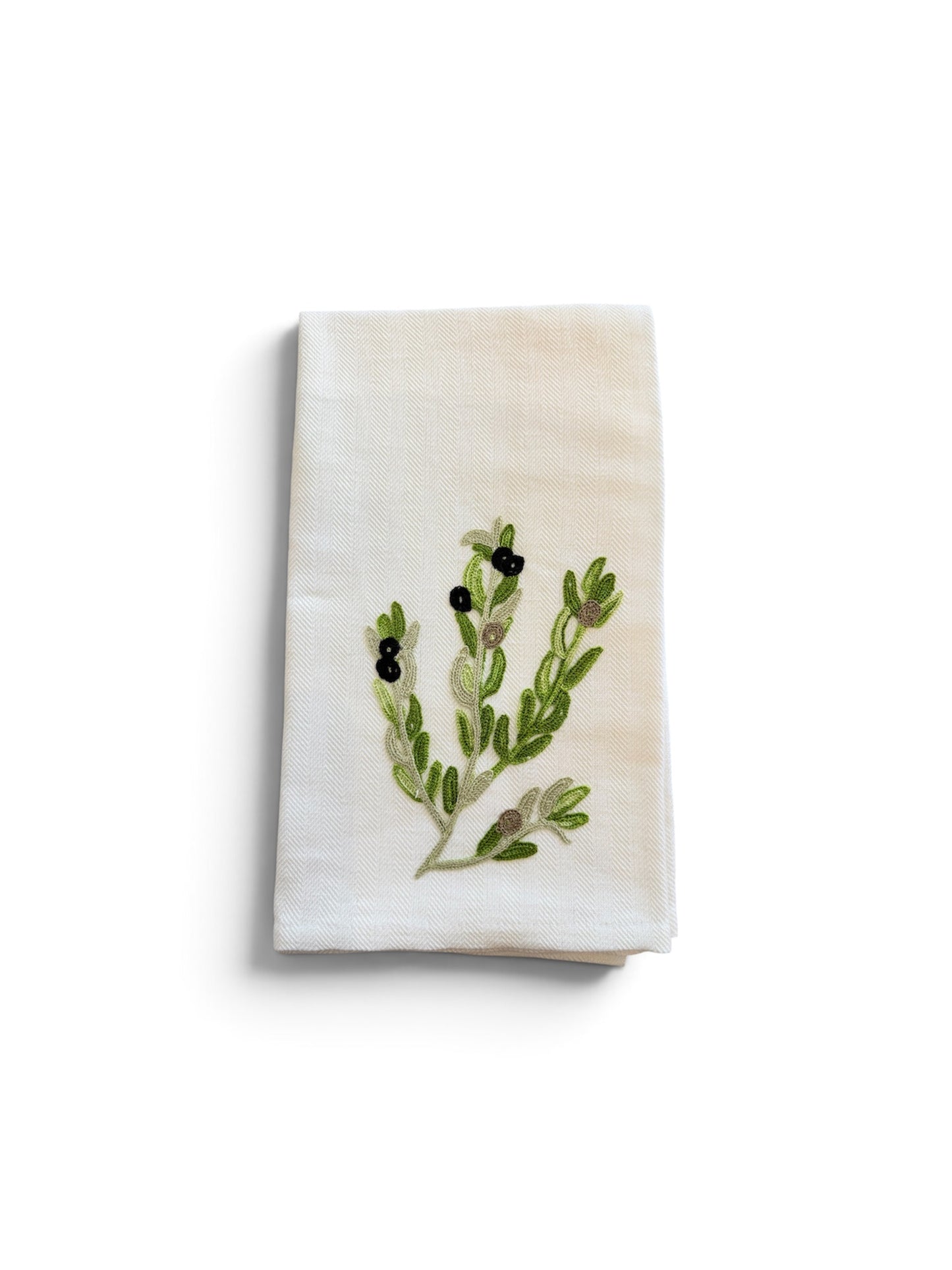 Olive Branch Embroidered Italian Tea Towel