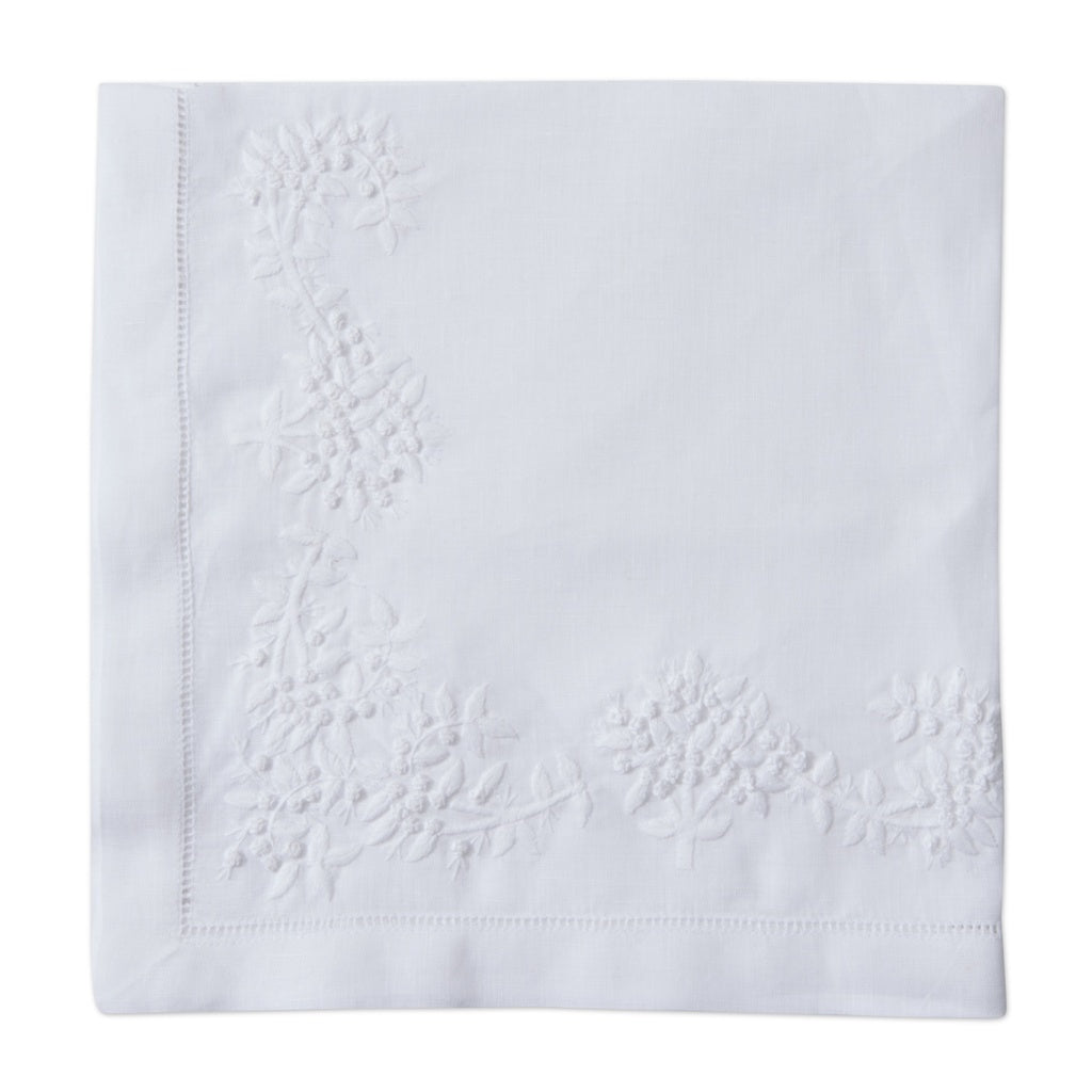 S/2 Royal Garden Embroidered White Linen Napkins