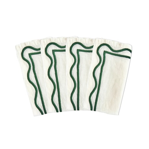 Dark Green Colorblock Linen Napkins Set of 4