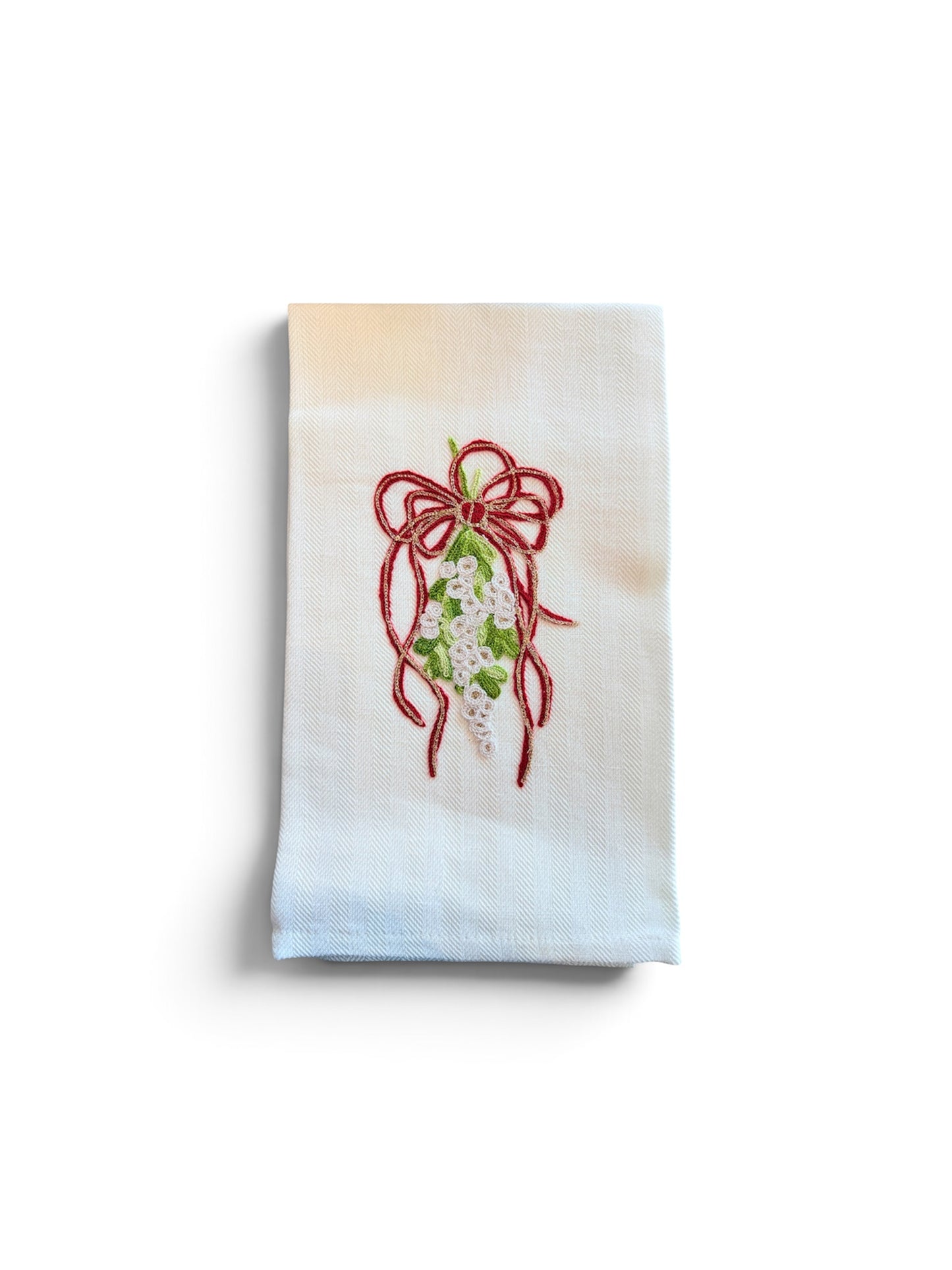 Mistletoe Embroidered Italian Tea Towel
