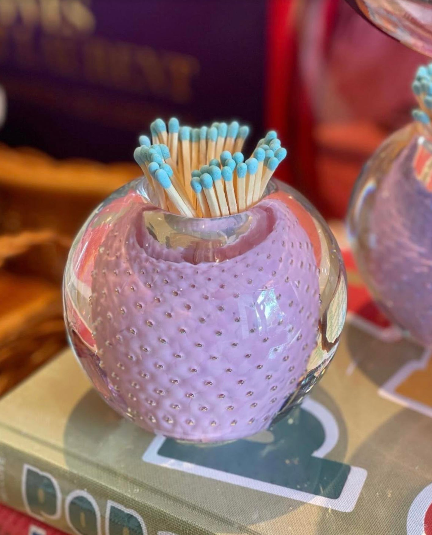 Handblown Match Striker with Matches - Pink