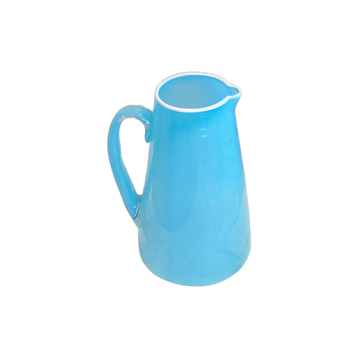 Hand Blown Blue with White Rim Glass Pitcher