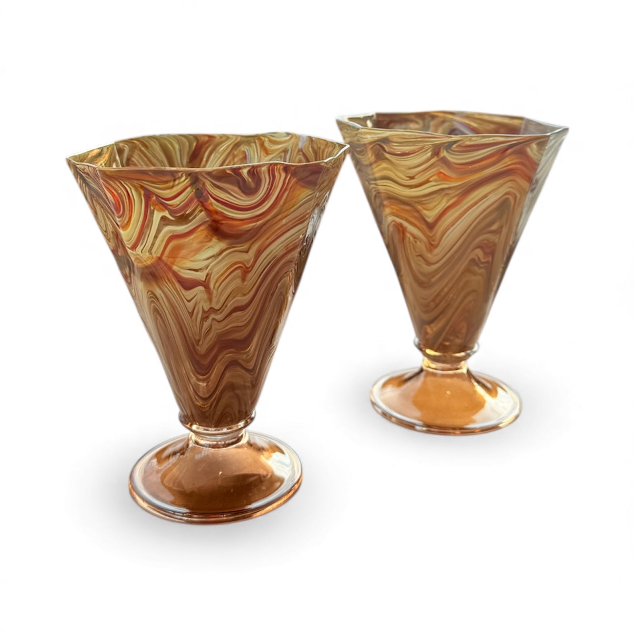 Marbleized Murano Footed Glasses-Set of 2