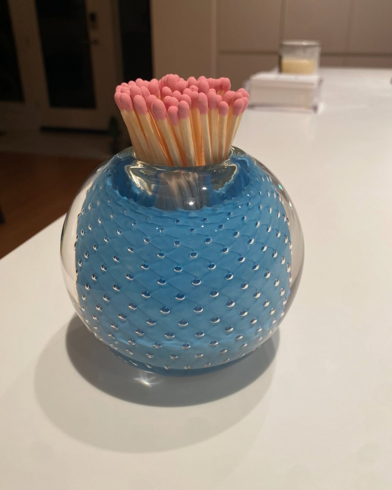 Handblown Match Striker with Matches - Blue