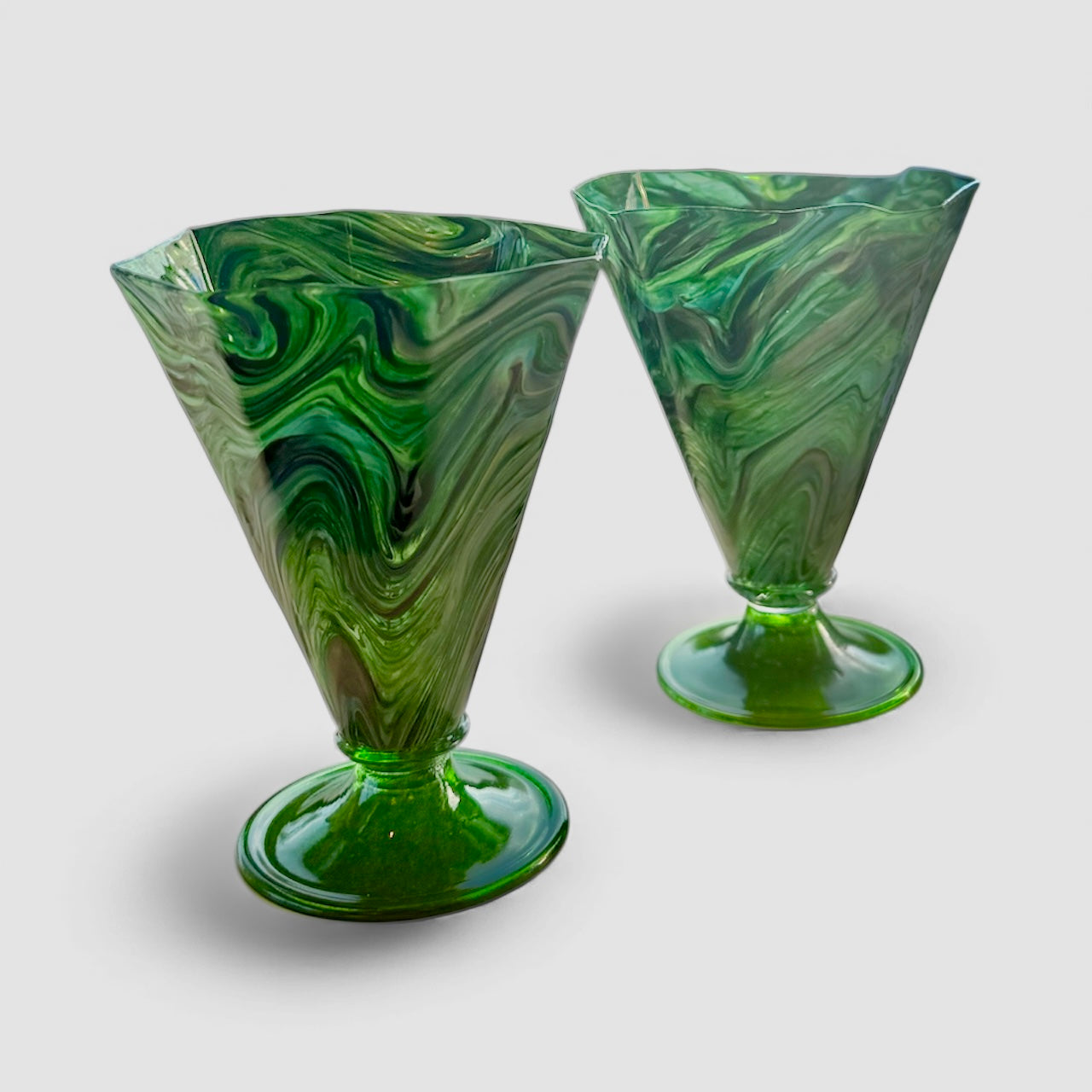 Marbleized Murano Footed Glasses-Set of 2