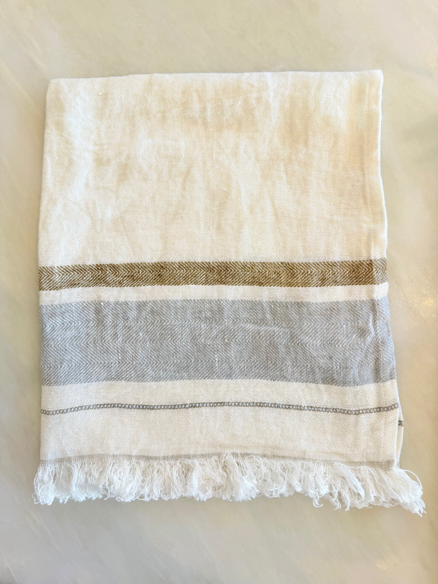 Belgian Linen Guest Towel Oyster Stripe