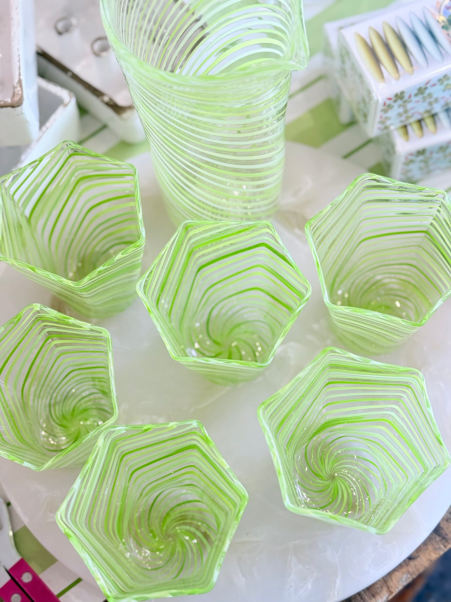 Set of 6 Hex Glasses Green