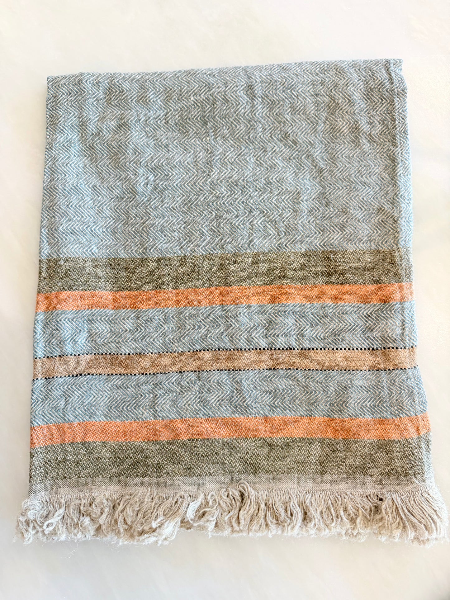 Belgian Linen Guest Towel Turquoise Stripe
