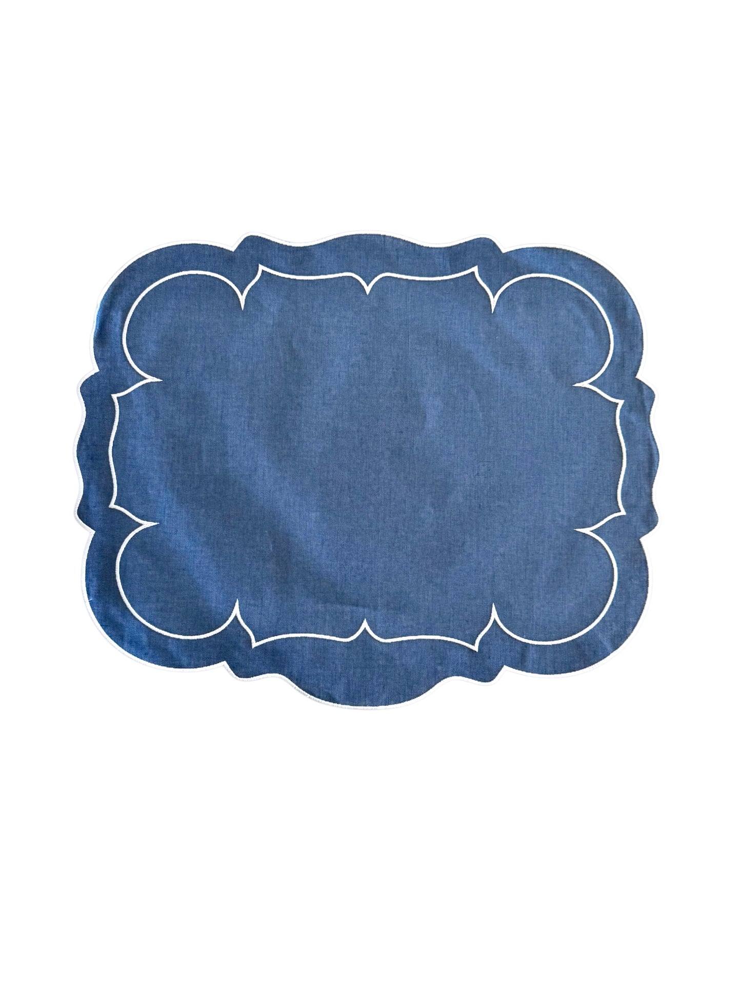 Set of 6 Scalloped Rectangular Placemats in Blue