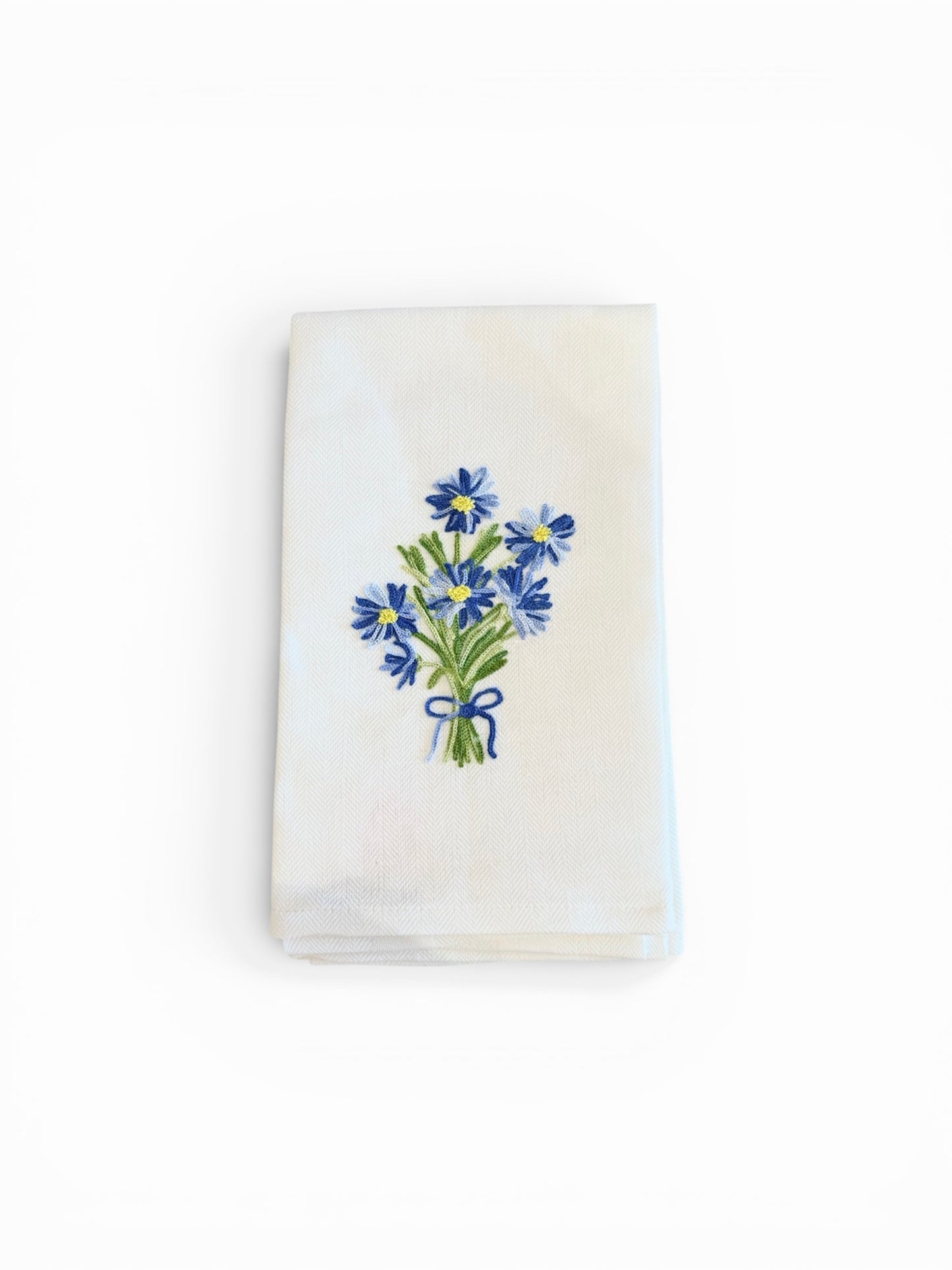 Blue Flower Bouquet- Embroidered Italian Tea Towel