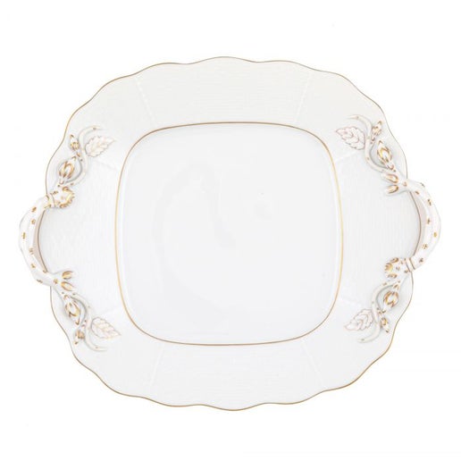 Golden Edge Square Cake Plate with Handles