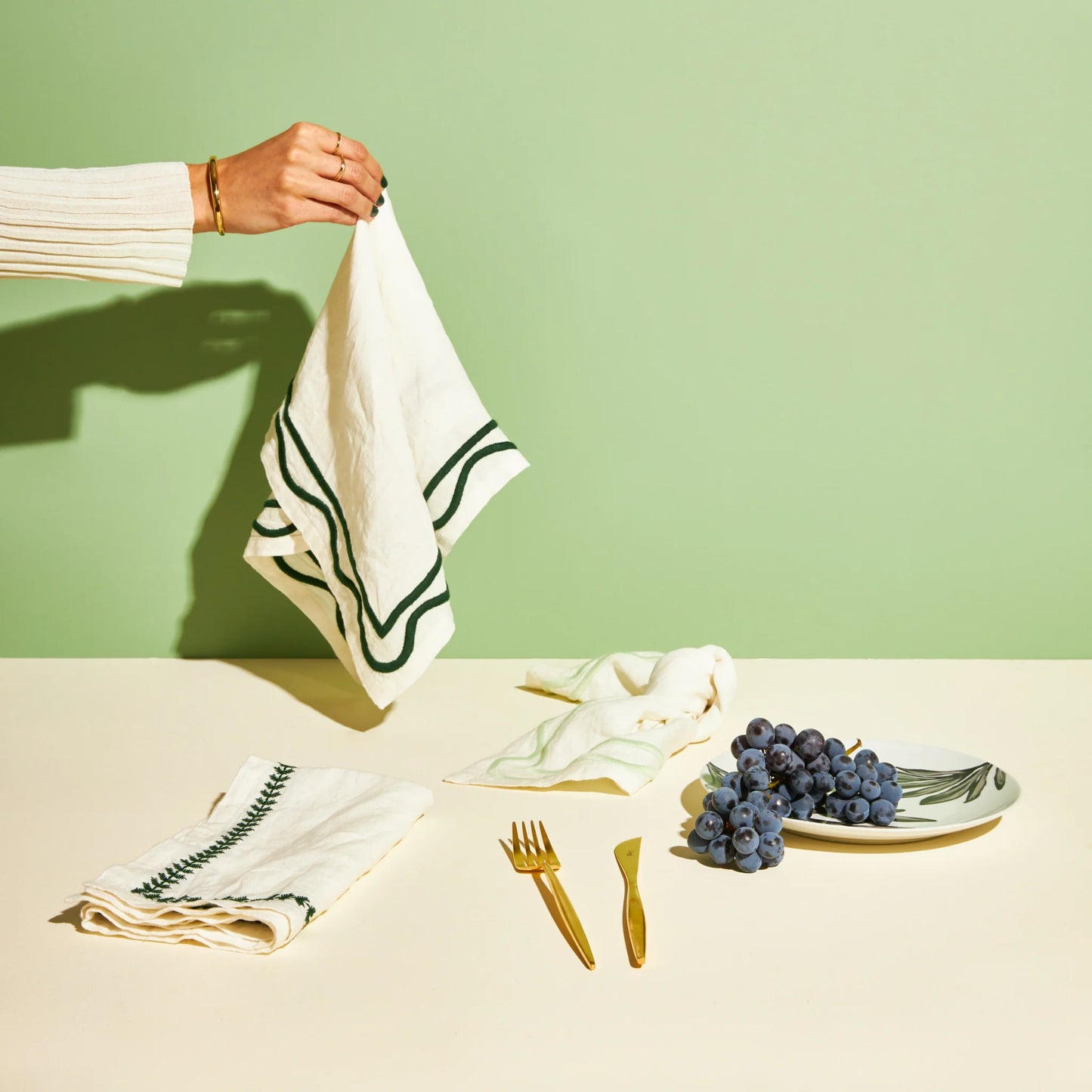 Dark Green Colorblock Linen Napkins Set of 4