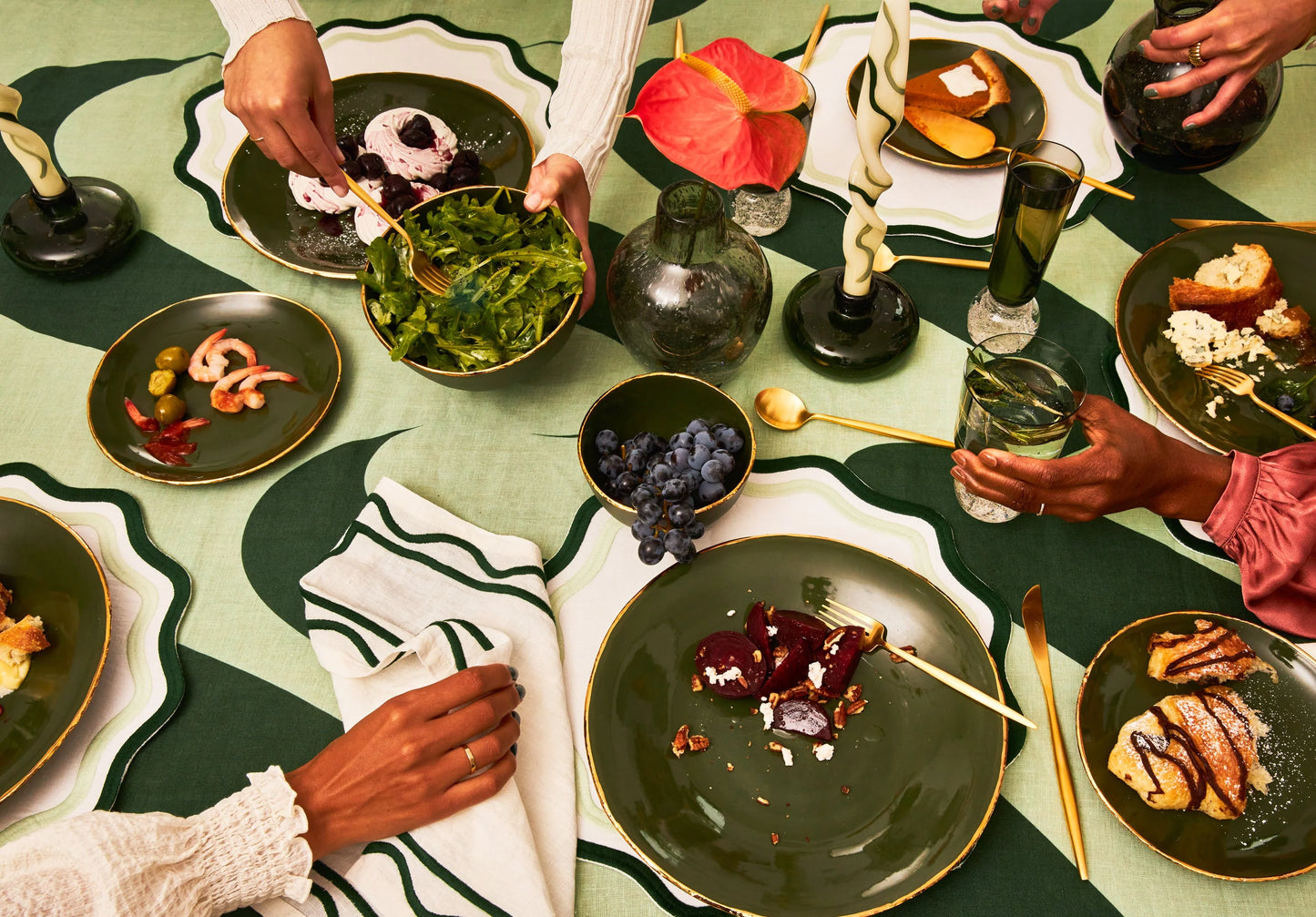 Green Colorblock Linen Placemats Set of 4