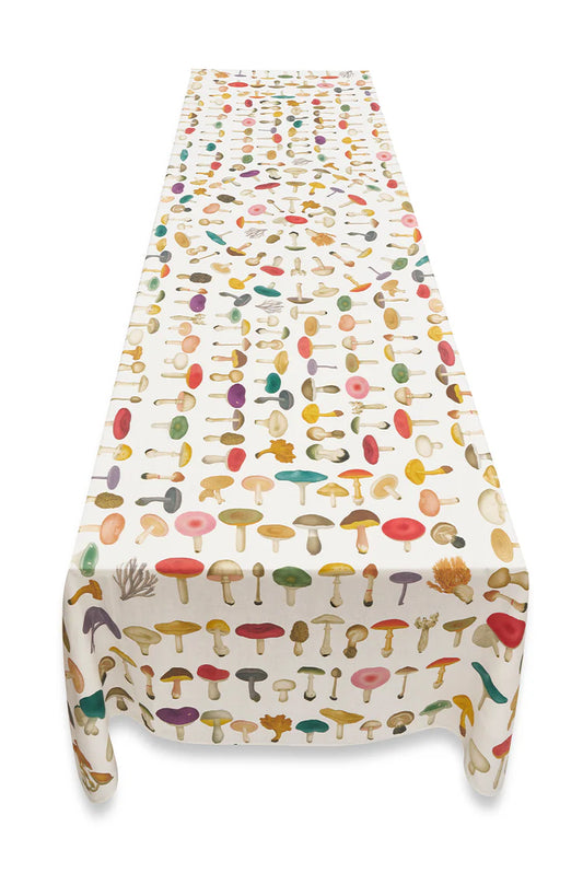 White 'Fungi' Linen Tablecloth 65x118”