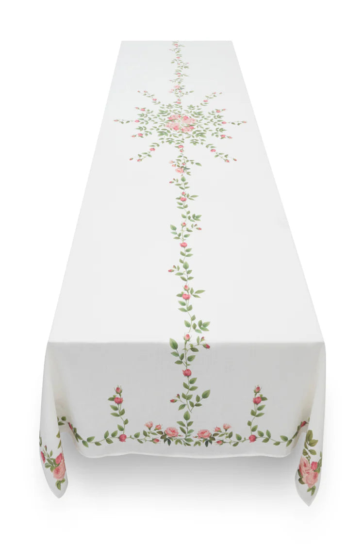 Rose Trellis Linen Tablecloth- 65x150 inches