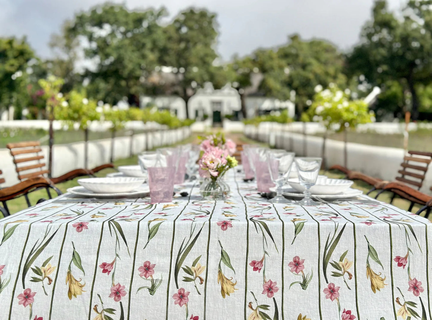 Gladioli Linen Tablecloth - 65x150 inches