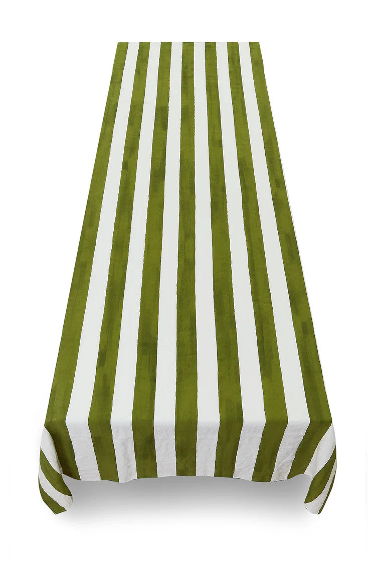 Stripe Linen Tablecloth in Avocado Green 65 x 150”