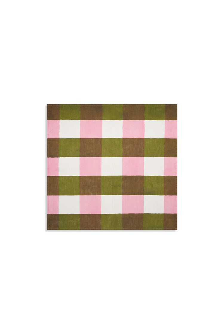 Gingham Linen Napkin in Rose Pink & Avocado Green