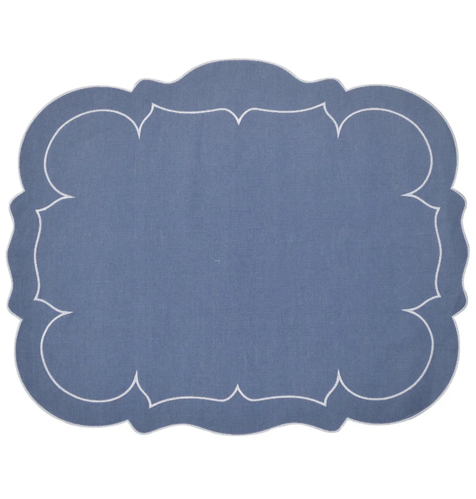 Blue Scalloped Linen Placemat, Set of 6