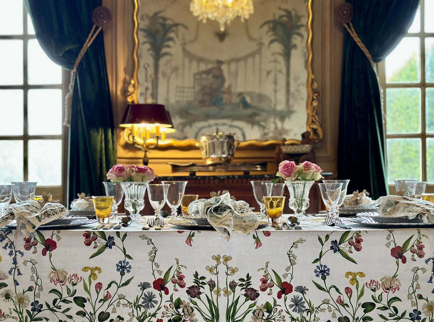 'Botanical Wildflower' Linen Tablecloth, 65x118”