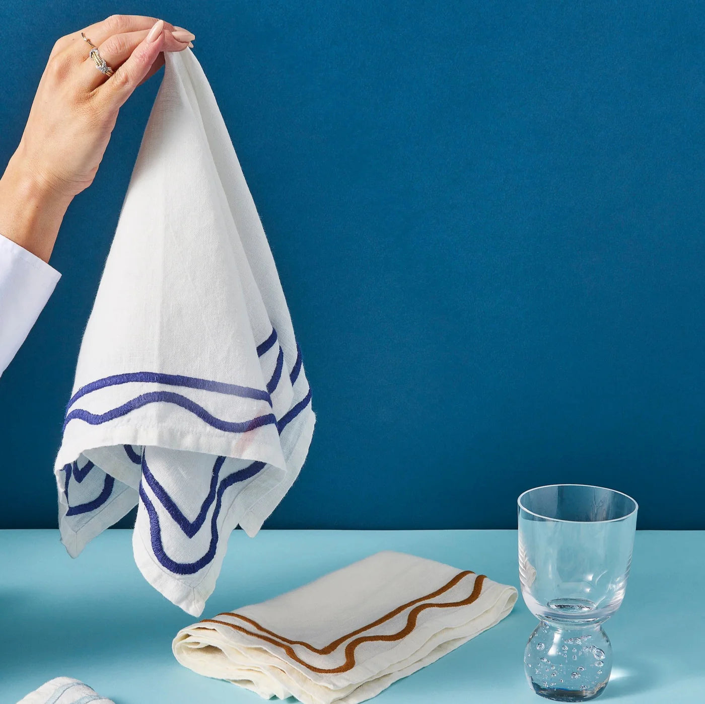 Blue Colorblock Linen Napkins Set of 4