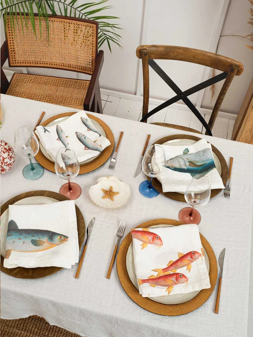S/6 Sea Fish Linen Napkins