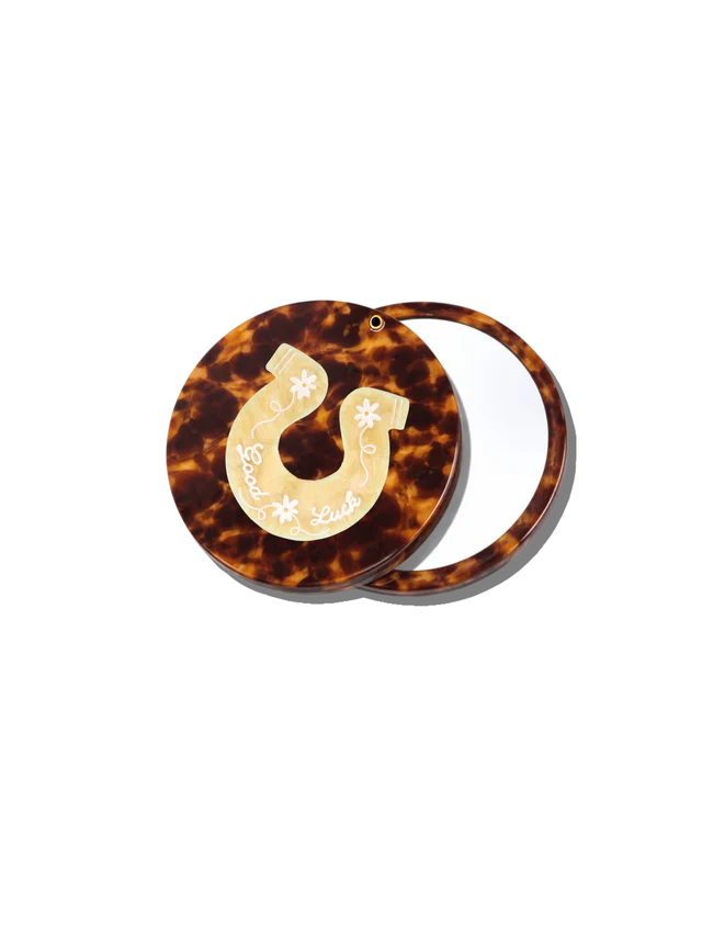 Hand-Painted Good Luck Horseshoe Compact Mirror