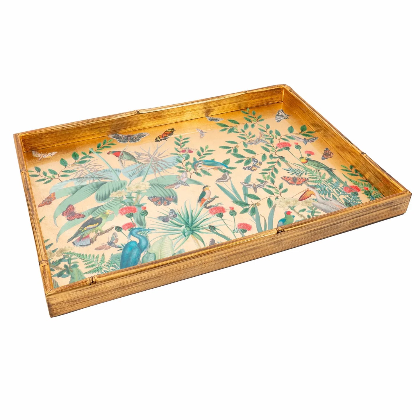 Golden Aviary Bamboo Edge Large Lacquer Tray