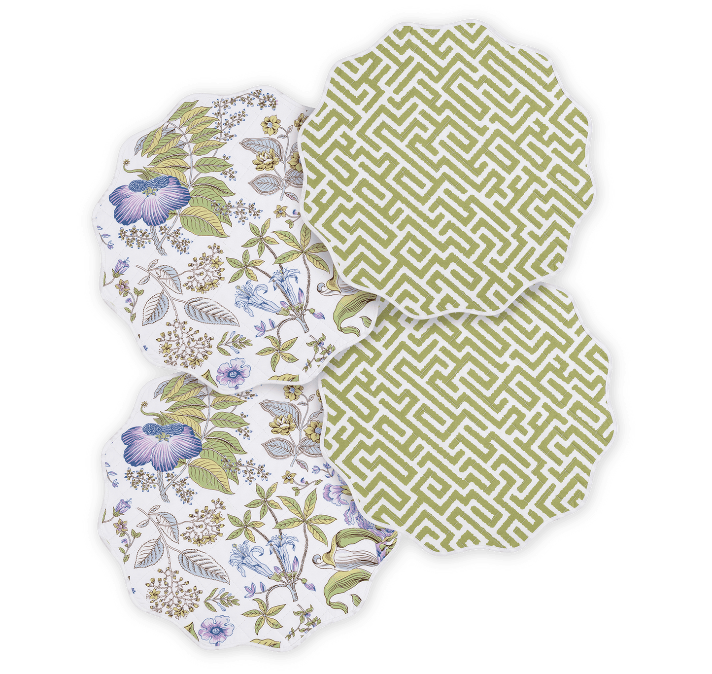Reversible Quilted Placemat - Set of 4 Pomegranate Lilac & Gabriel Grass