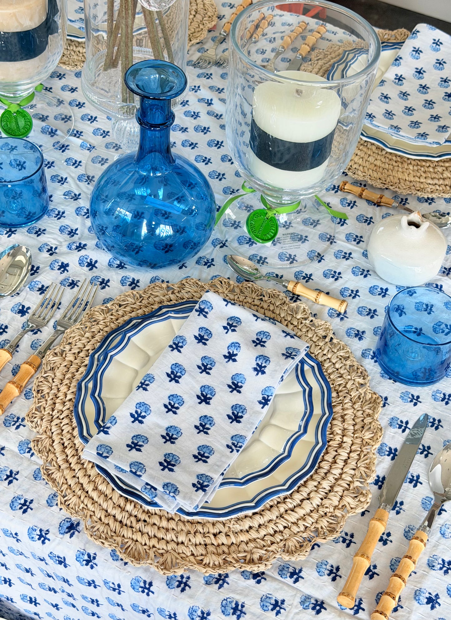 Custom Quilted Blue and White Tablecloth - Dimension- 70”x 144”