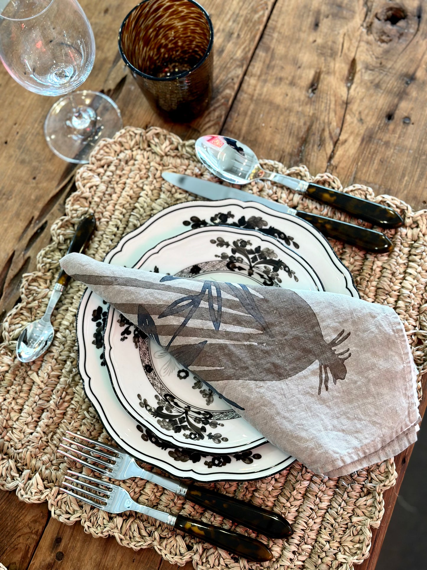 Linen Esotica on Straw Napkins, Set of 6