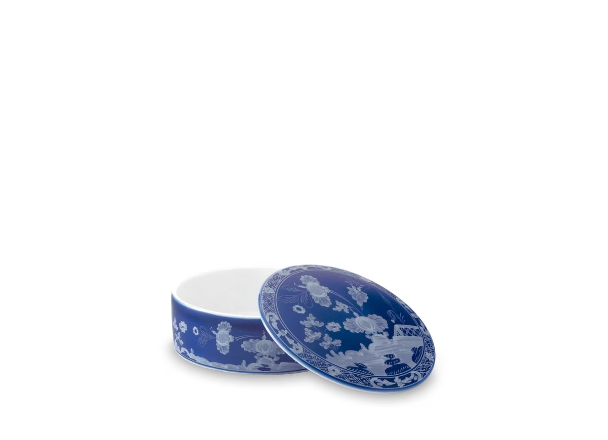 Oriente Italiano Indaco Round Trinket Box with Cover by Ginori 1735