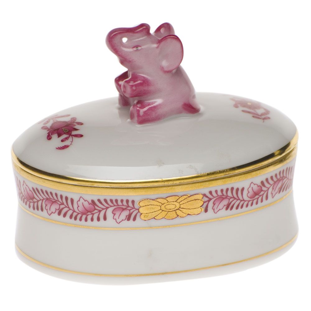 Oval Box with Elephant Raspberry -