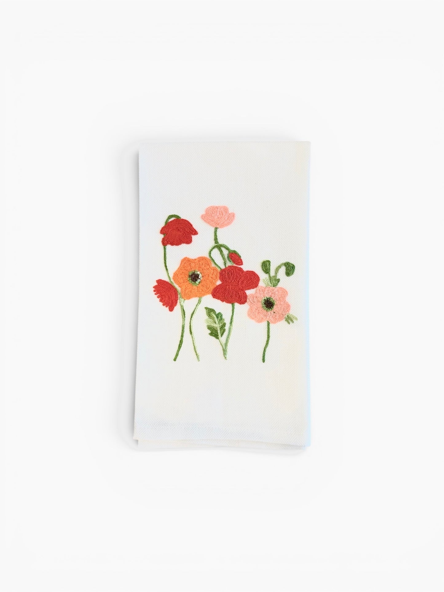 Poppies- Embroidered Italian Tea Towel