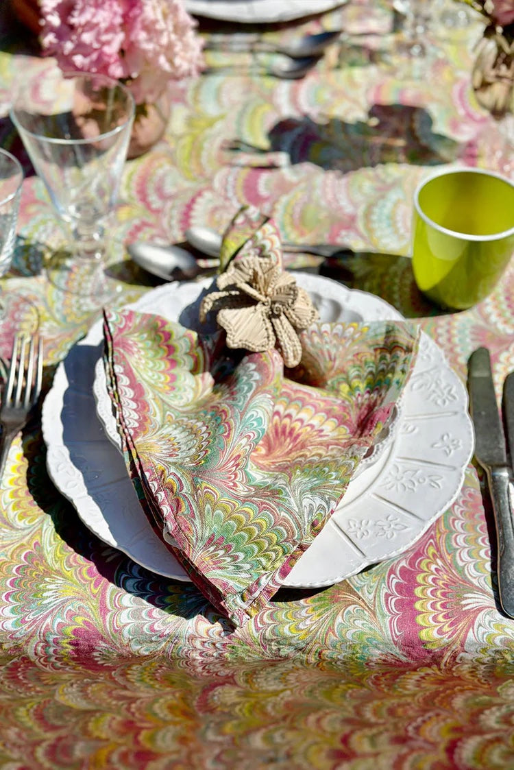 Marble Fan Linen Tablecloth 65x118"