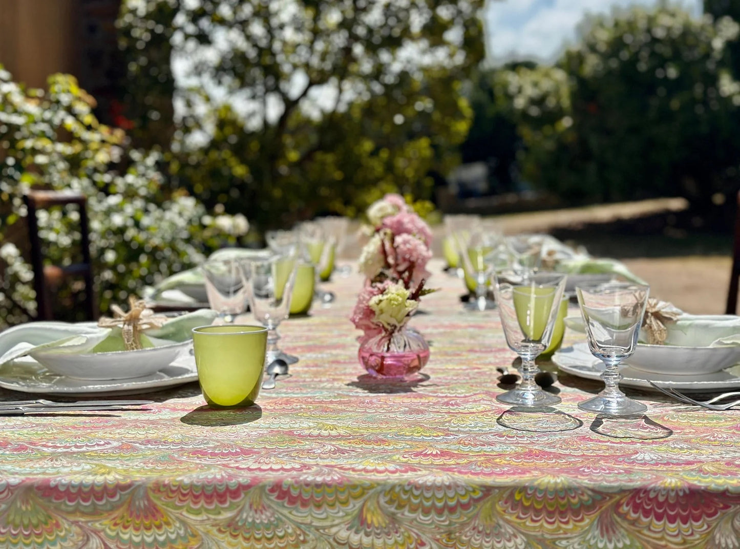 Marble Fan Linen Tablecloth 65x118"