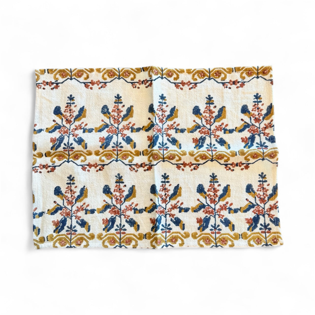 Woven Linen Placemats, Color Block Print on White - Set of 6