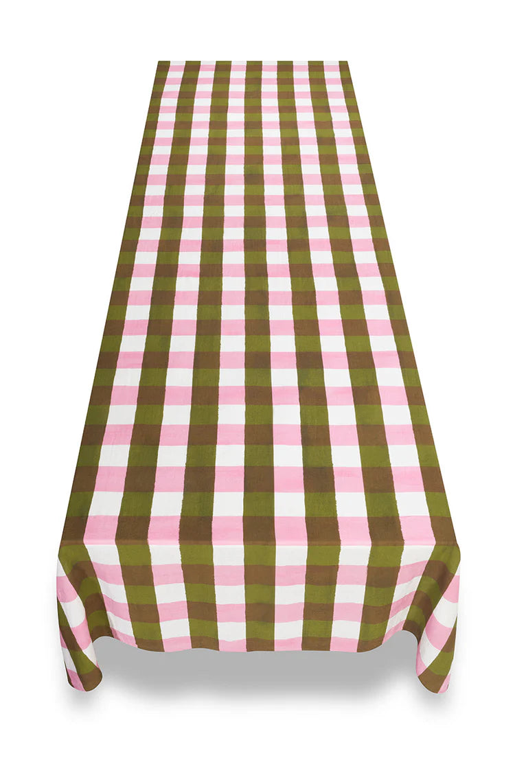 Rose and Avocado Gingham tablecloth