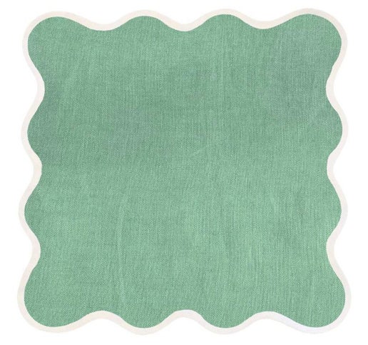 S/6 Green Linen Scalloped Napkins