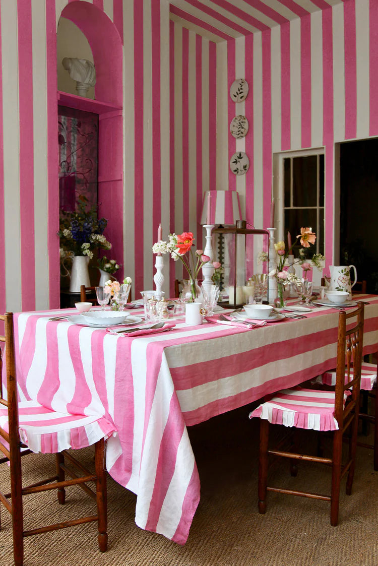 Rose Stripe Linen Tablecloth