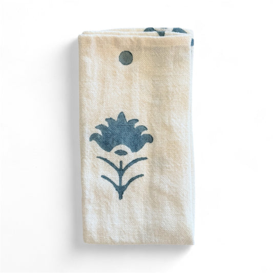Woven Linen Napkin - Blue Flower, Set of 6