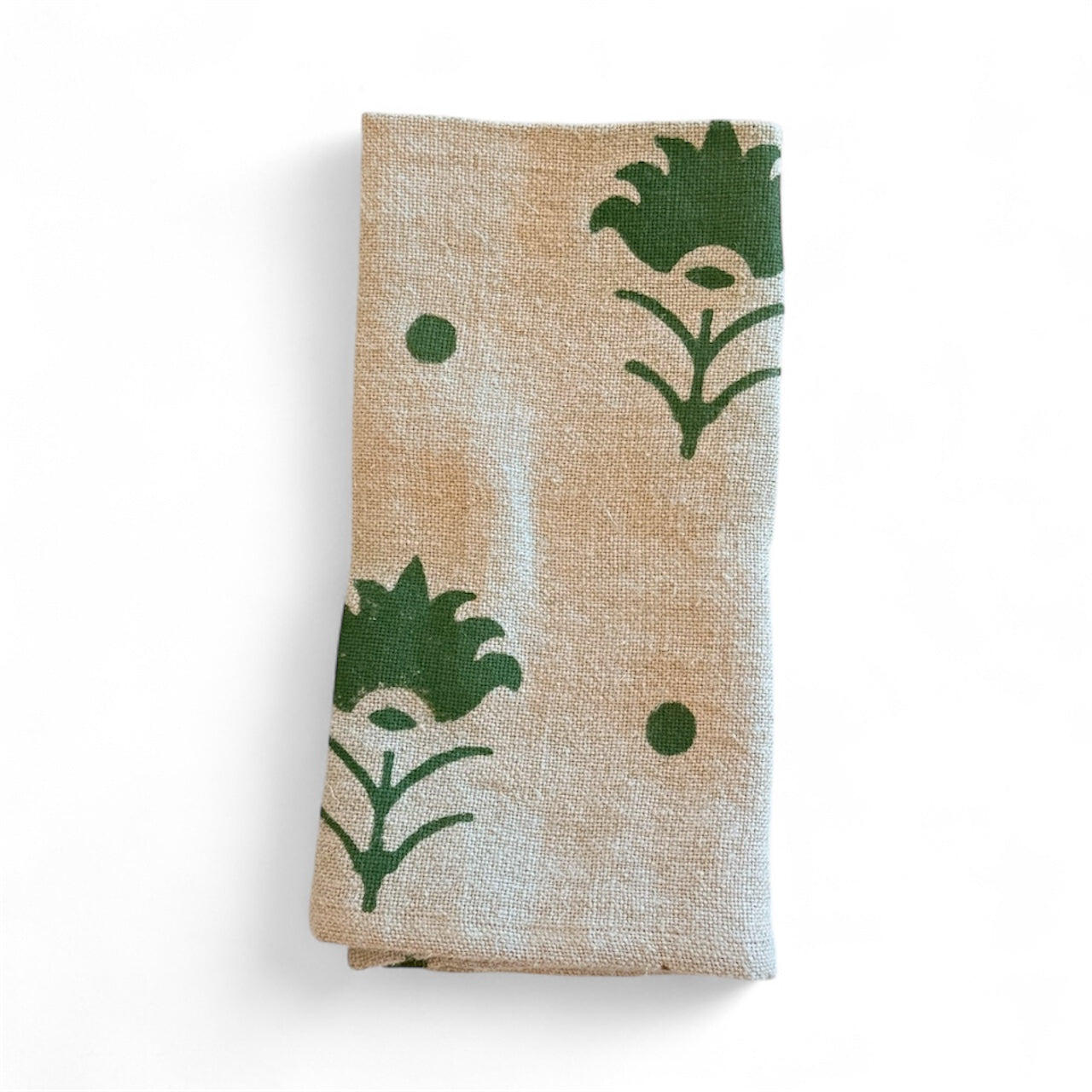 Woven Linen Napkin - Green Flower, Set of 6