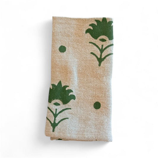Woven Linen Napkin - Green Flower, Set of 6