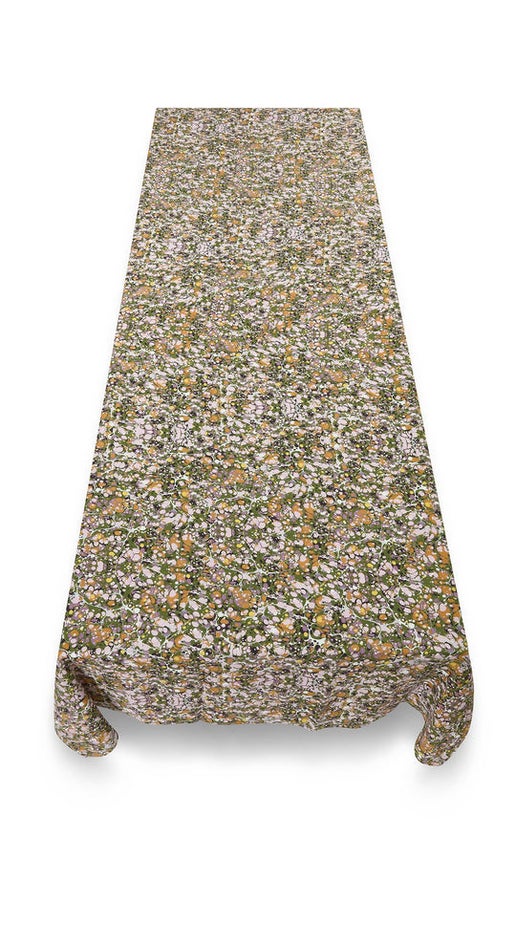 Marble Linen Tablecloth in Green, Rose Pink & Orange