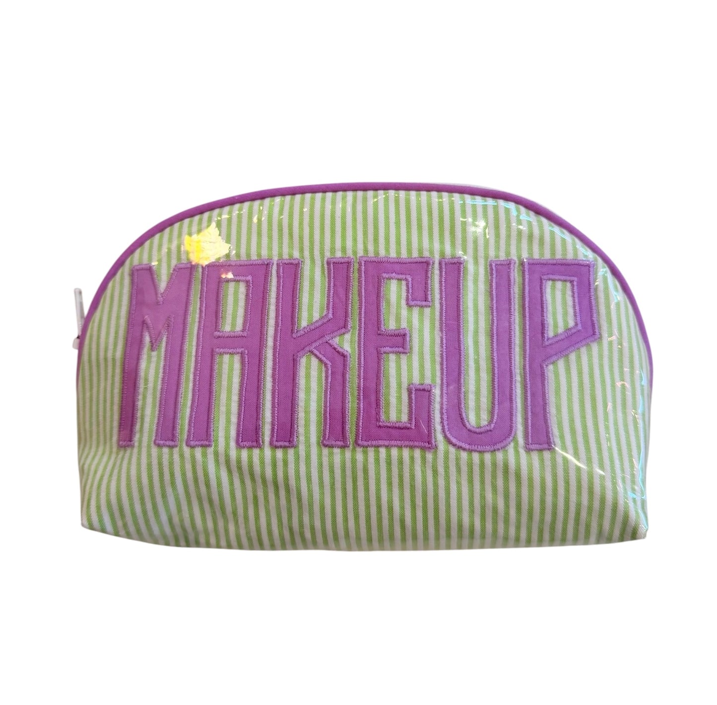 Small Green Stripe Round Zip Makeup Bag