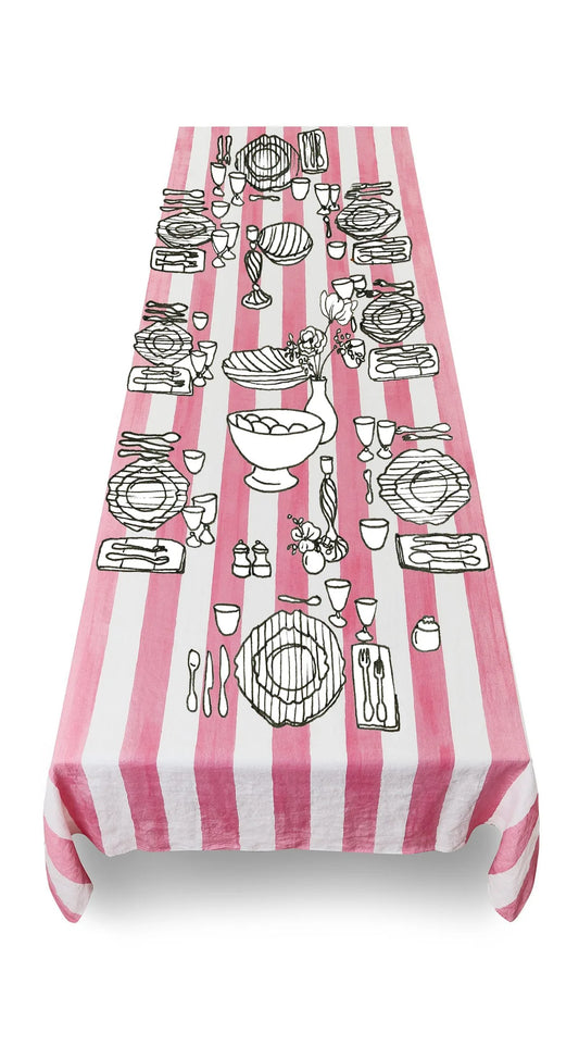 Rose Stripe Linen Tablecloth