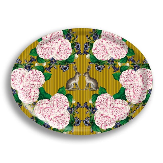 Roses and Rabbits Oval Tray
