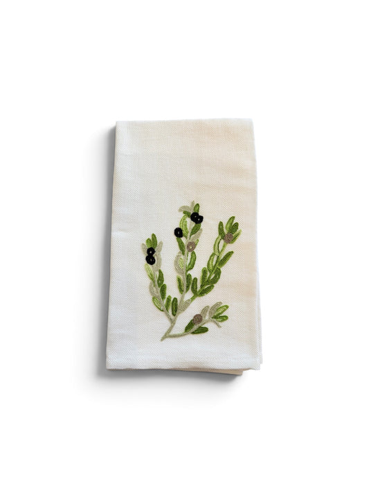 Olive Branch Embroidered Italian Tea Towel